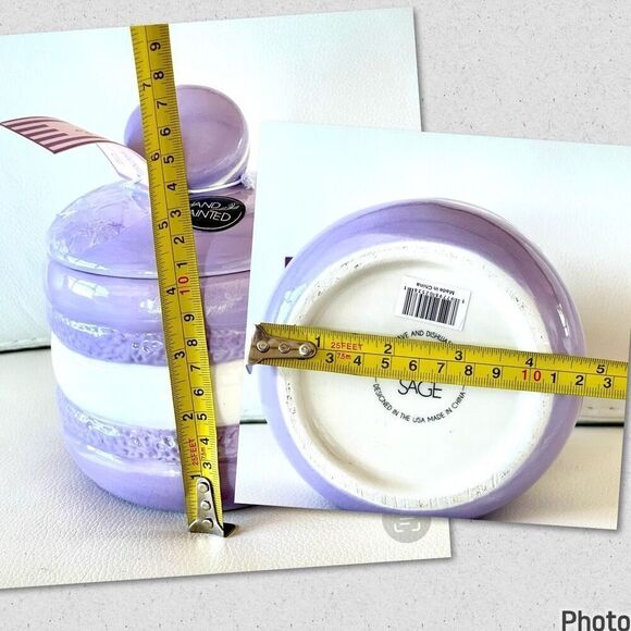NWT LUNA & SAGE Gorgeous Macaron Lilac/White Glossy Ceramic 7”Canister Jar w Lid - Picture 11 of 12